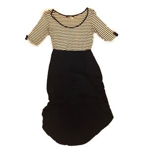 Navy Blue Dress with White Top and Stripes